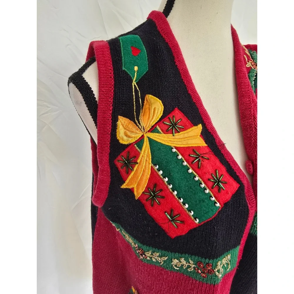 Katie Lu Collection Womens Medium Ugly Christmas‎ Sweater Vest Holiday Sequin